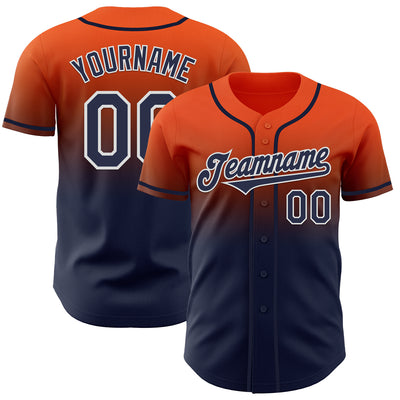 Custom Orange Navy-White Authentic Fade Fashion Baseball Jersey