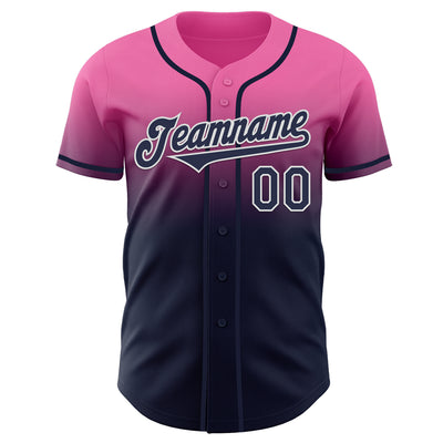 Custom Pink Navy-White Authentic Fade Fashion Baseball Jersey