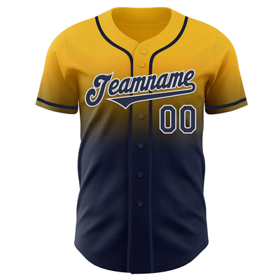 Custom Gold Navy-White Authentic Fade Fashion Baseball Jersey