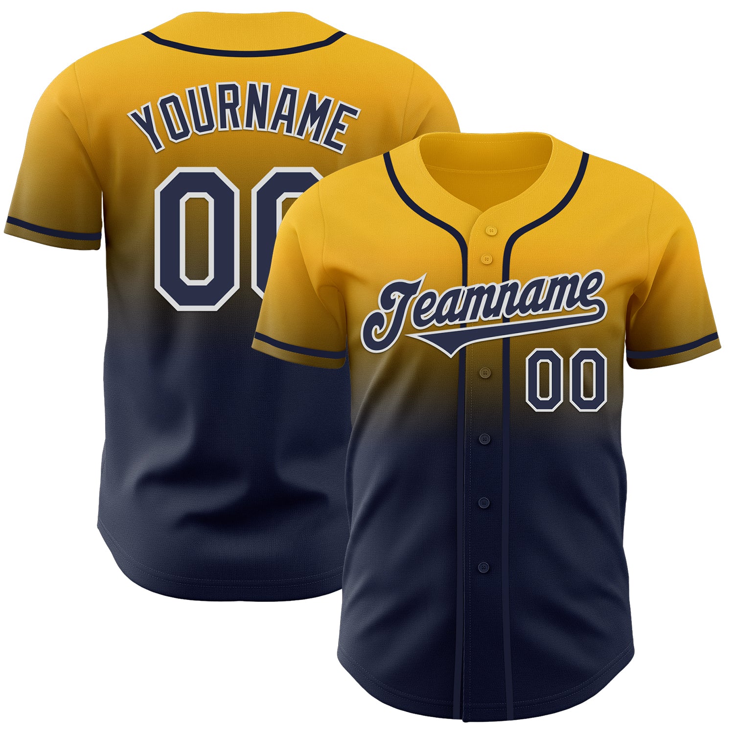 Custom Gold Navy-White Authentic Fade Fashion Baseball Jersey