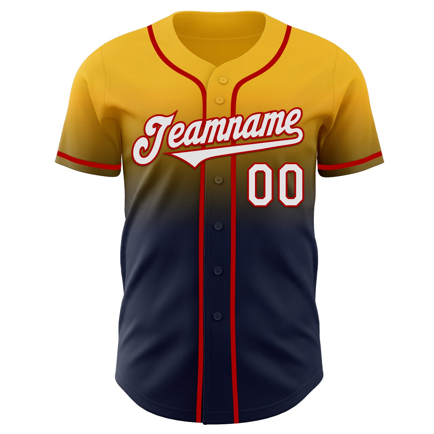 Custom Gold Navy-Red Authentic Fade Fashion Baseball Jersey