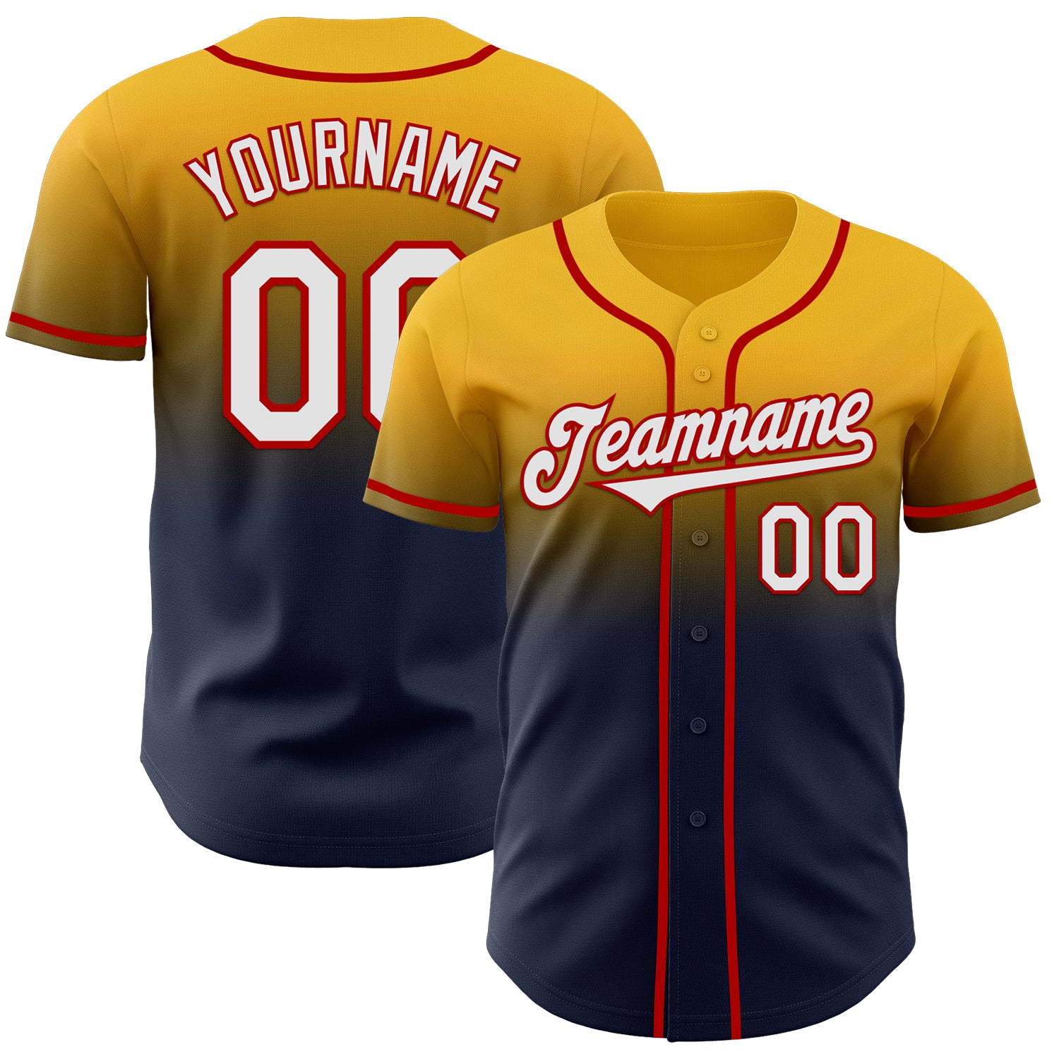 Custom Gold Navy-Red Authentic Fade Fashion Baseball Jersey