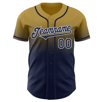 Custom Old Gold Navy-White Authentic Fade Fashion Baseball Jersey