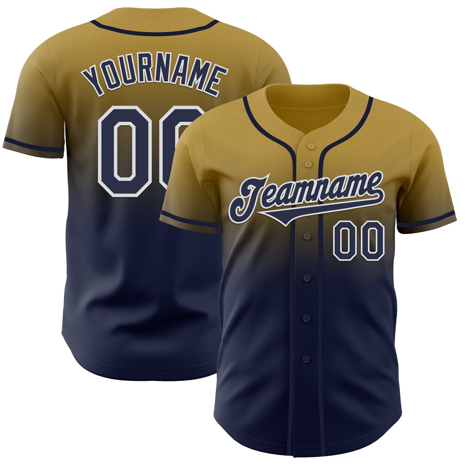 Custom Old Gold Navy-White Authentic Fade Fashion Baseball Jersey