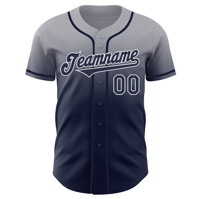 Custom Gray Navy-White Authentic Fade Fashion Baseball Jersey