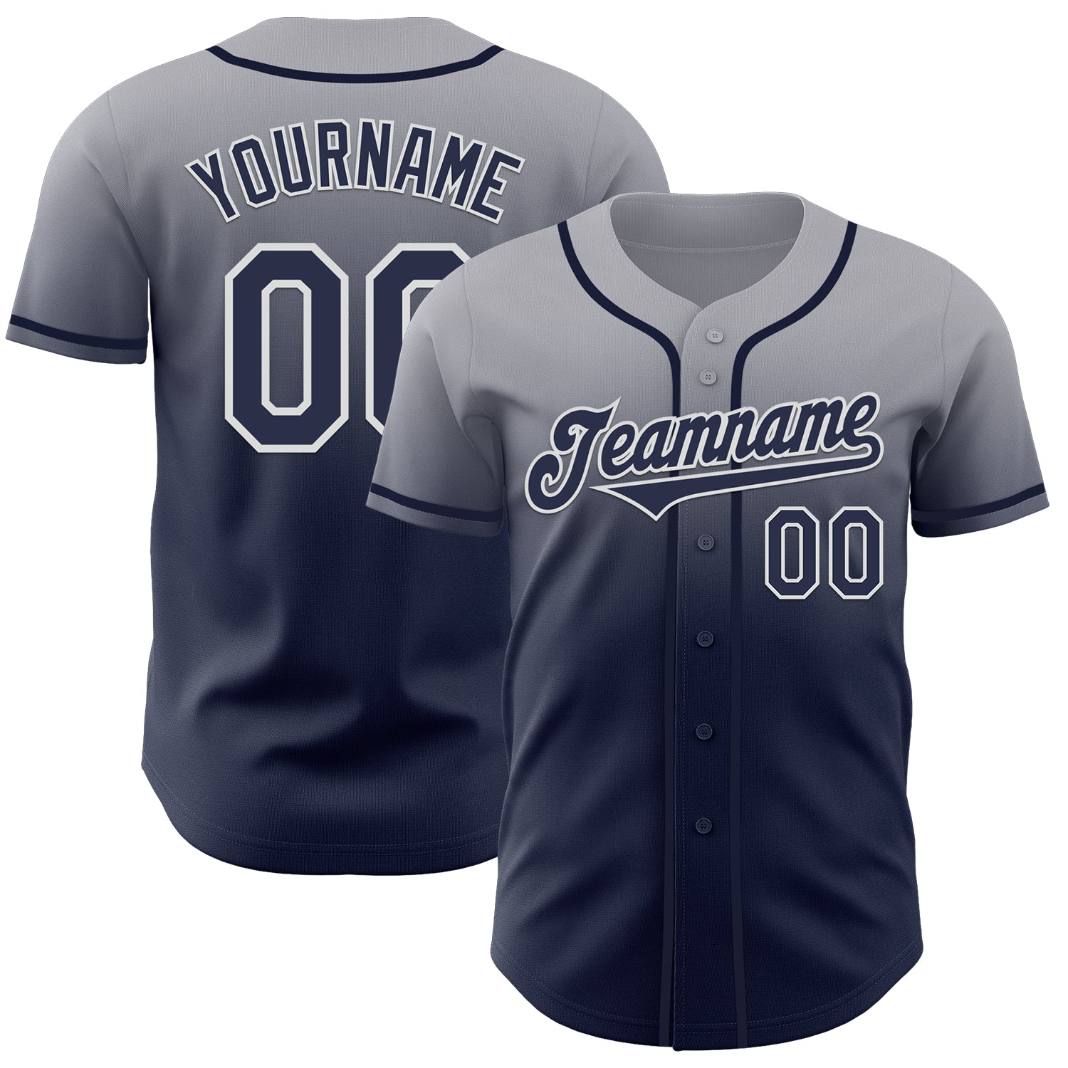 Custom Gray Navy-White Authentic Fade Fashion Baseball Jersey