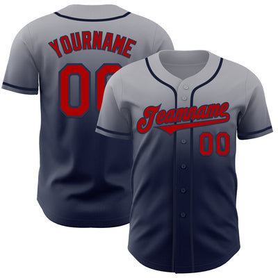 Custom Gray Red-Navy Authentic Fade Fashion Baseball Jersey