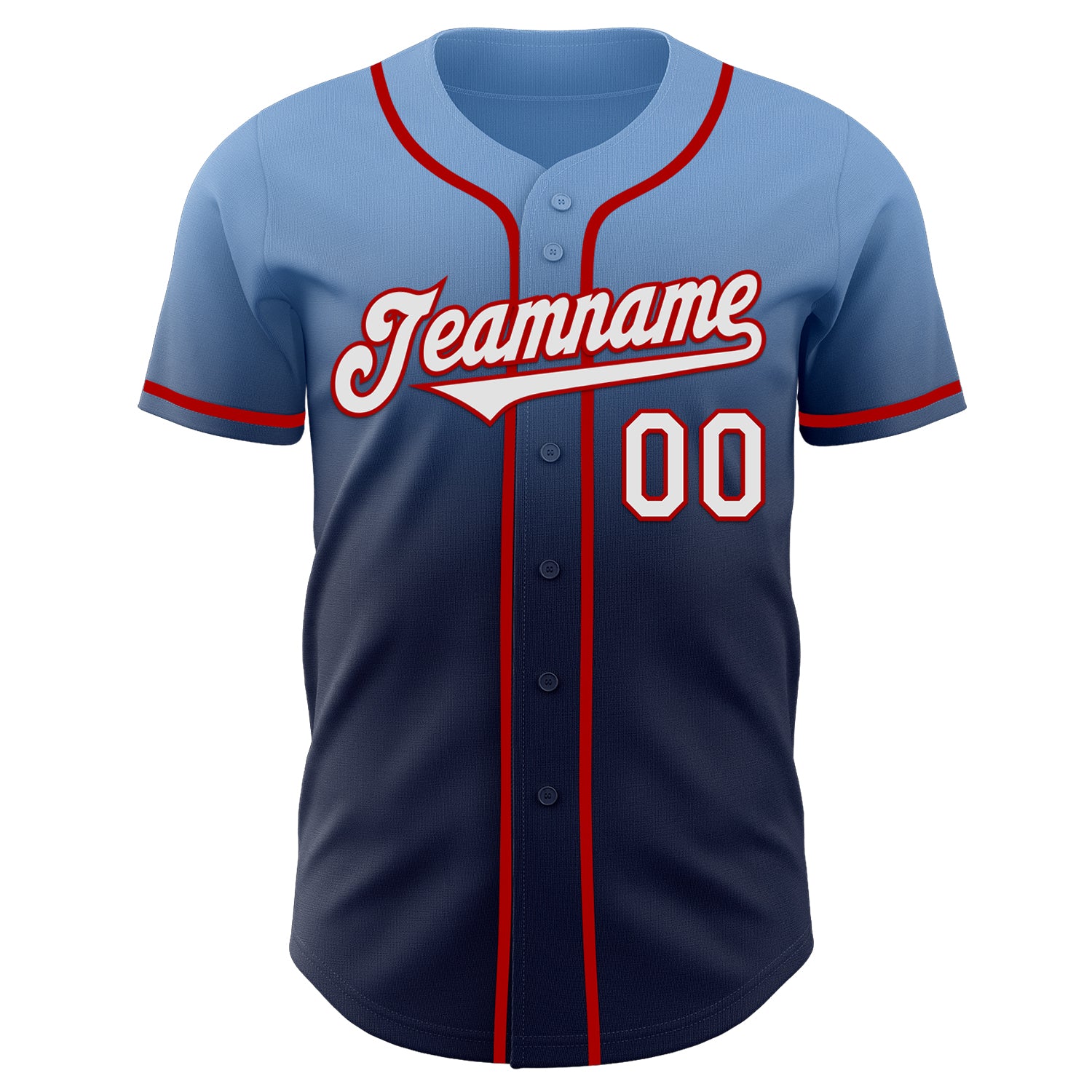 Custom Light Blue Navy-Red Authentic Fade Fashion Baseball Jersey
