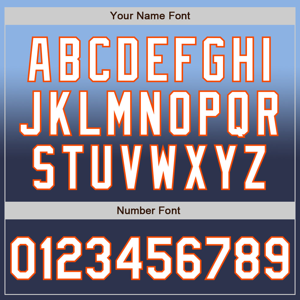 Custom Light Blue Navy-Orange Authentic Fade Fashion Baseball Jersey