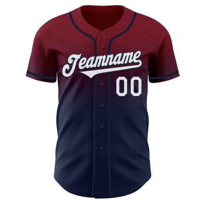 Custom Crimson White-Navy Authentic Fade Fashion Baseball Jersey