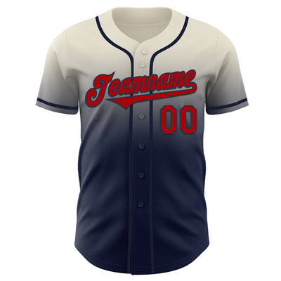 Custom Cream Red-Navy Authentic Fade Fashion Baseball Jersey