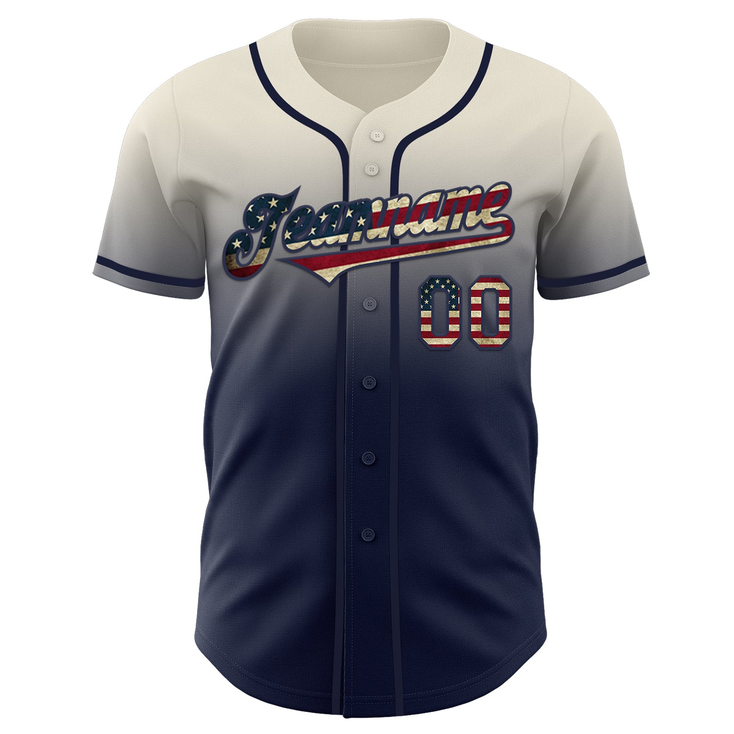 Custom Cream Vintage USA Flag-Navy Authentic Fade Fashion Baseball Jersey