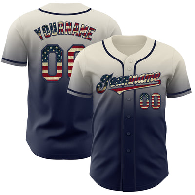Custom Cream Vintage USA Flag-Navy Authentic Fade Fashion Baseball Jersey