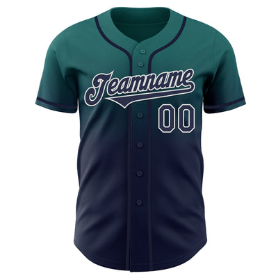 Custom Teal Navy-White Authentic Fade Fashion Baseball Jersey