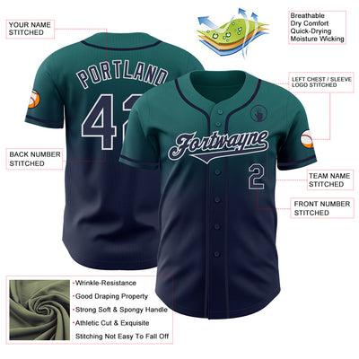 Custom Teal Navy-White Authentic Fade Fashion Baseball Jersey
