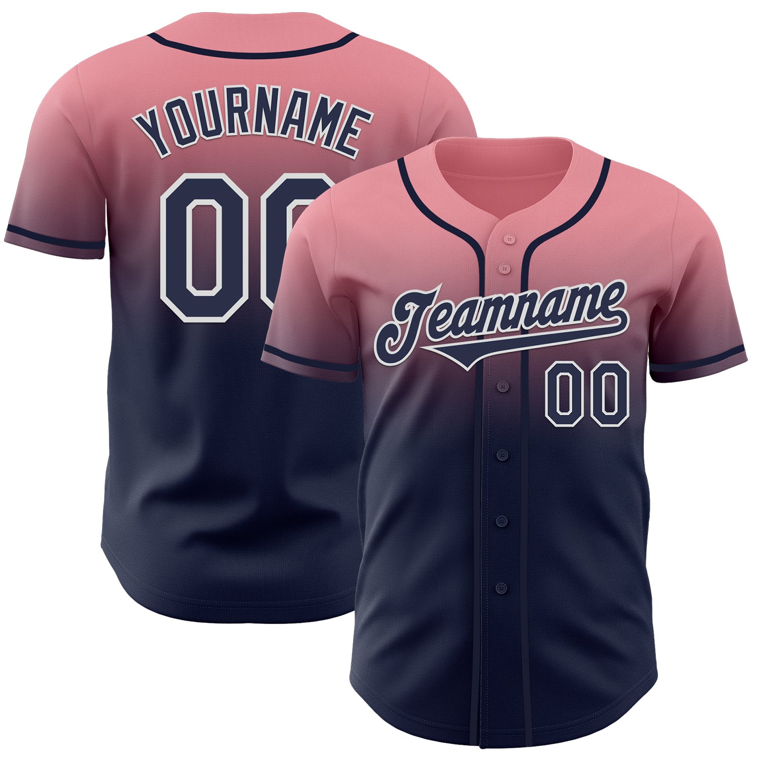 Custom Medium Pink Navy-White Authentic Fade Fashion Baseball Jersey