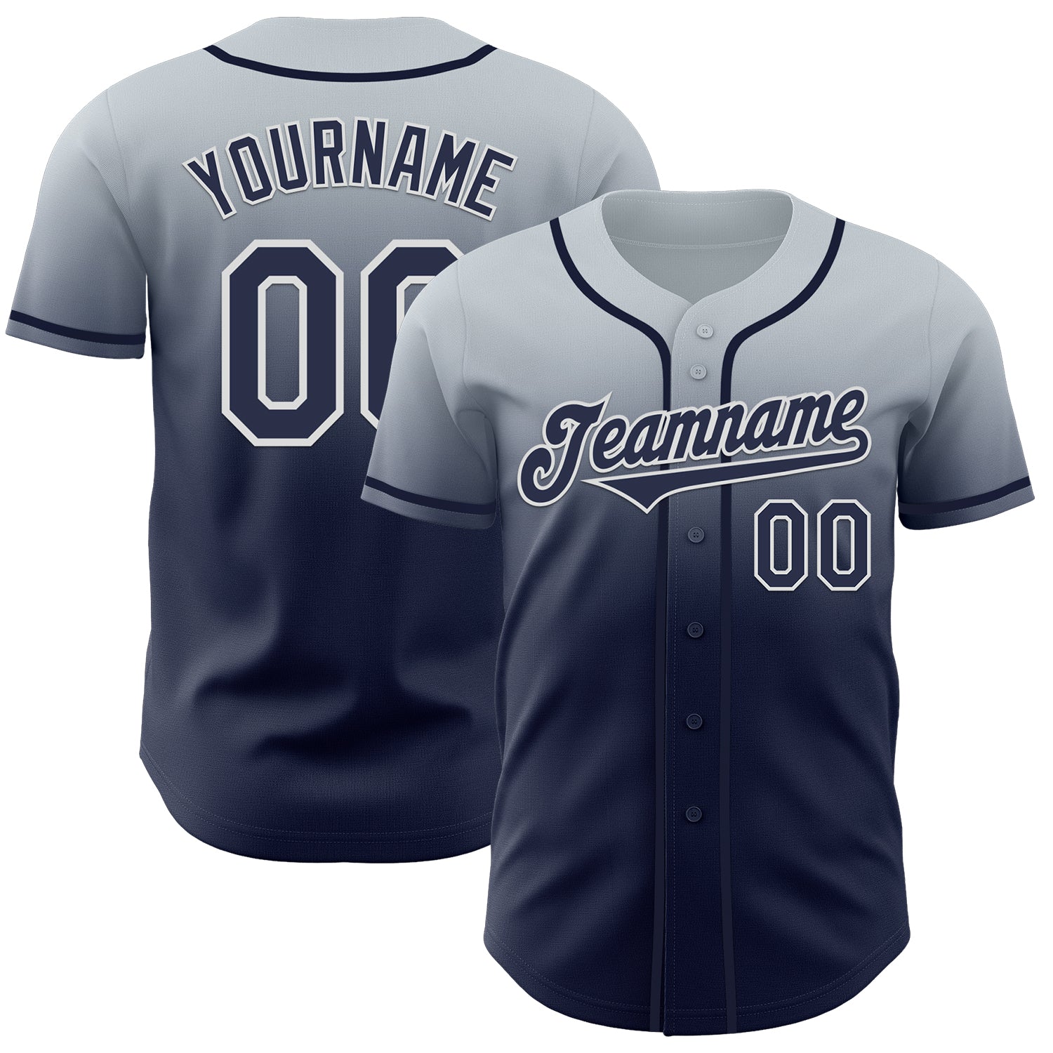 Custom Silver Navy-White Authentic Fade Fashion Baseball Jersey