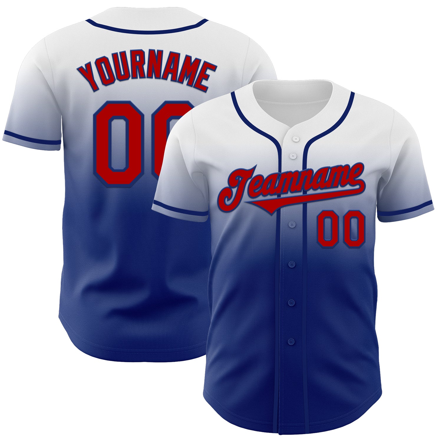 Custom White Red-Royal Authentic Fade Fashion Baseball Jersey