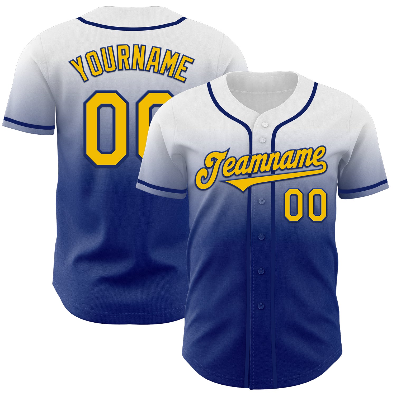 Custom White Yellow-Royal Authentic Fade Fashion Baseball Jersey