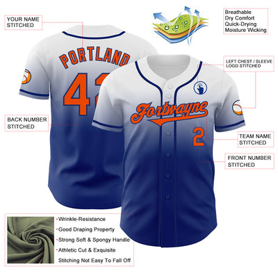 Custom White Orange-Royal Authentic Fade Fashion Baseball Jersey