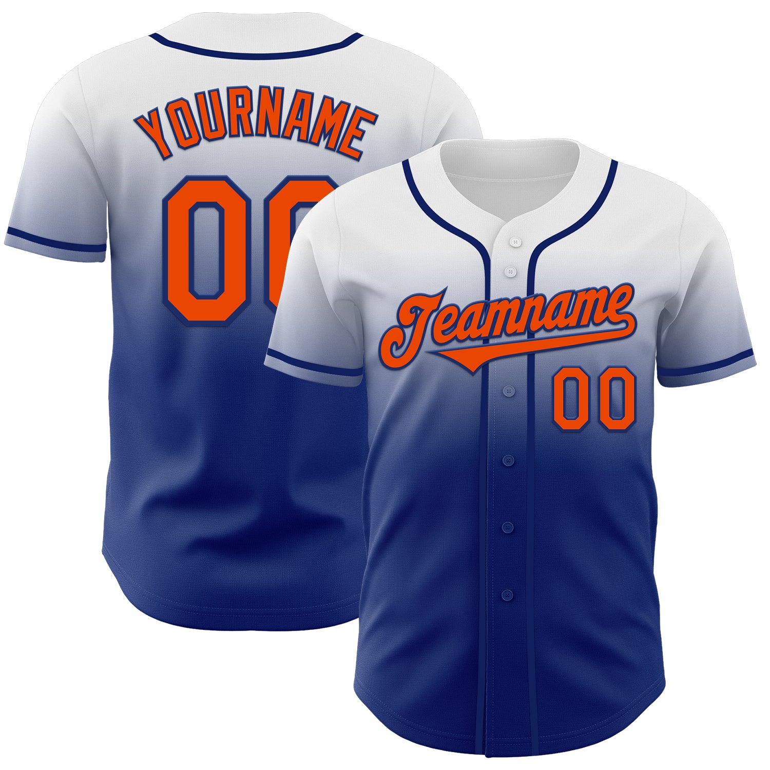 Custom White Orange-Royal Authentic Fade Fashion Baseball Jersey