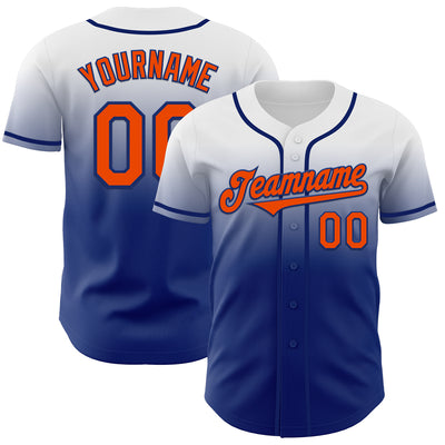 Custom White Orange-Royal Authentic Fade Fashion Baseball Jersey