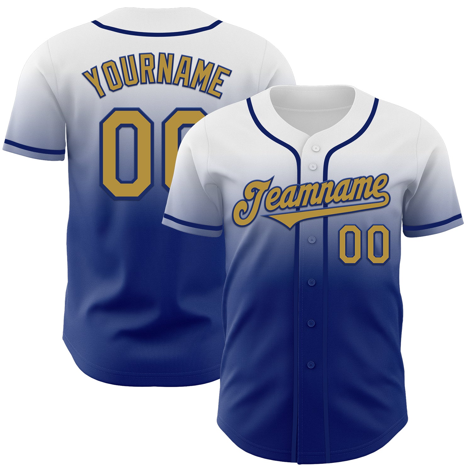 Custom White Old Gold-Royal Authentic Fade Fashion Baseball Jersey