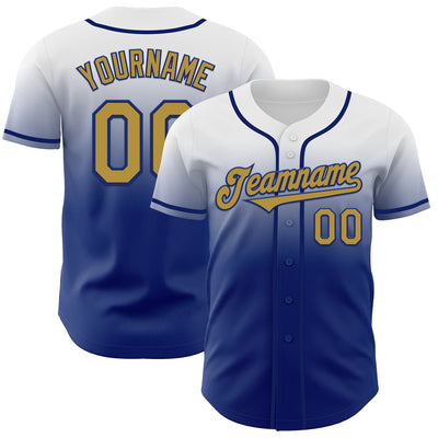 Custom White Old Gold-Royal Authentic Fade Fashion Baseball Jersey
