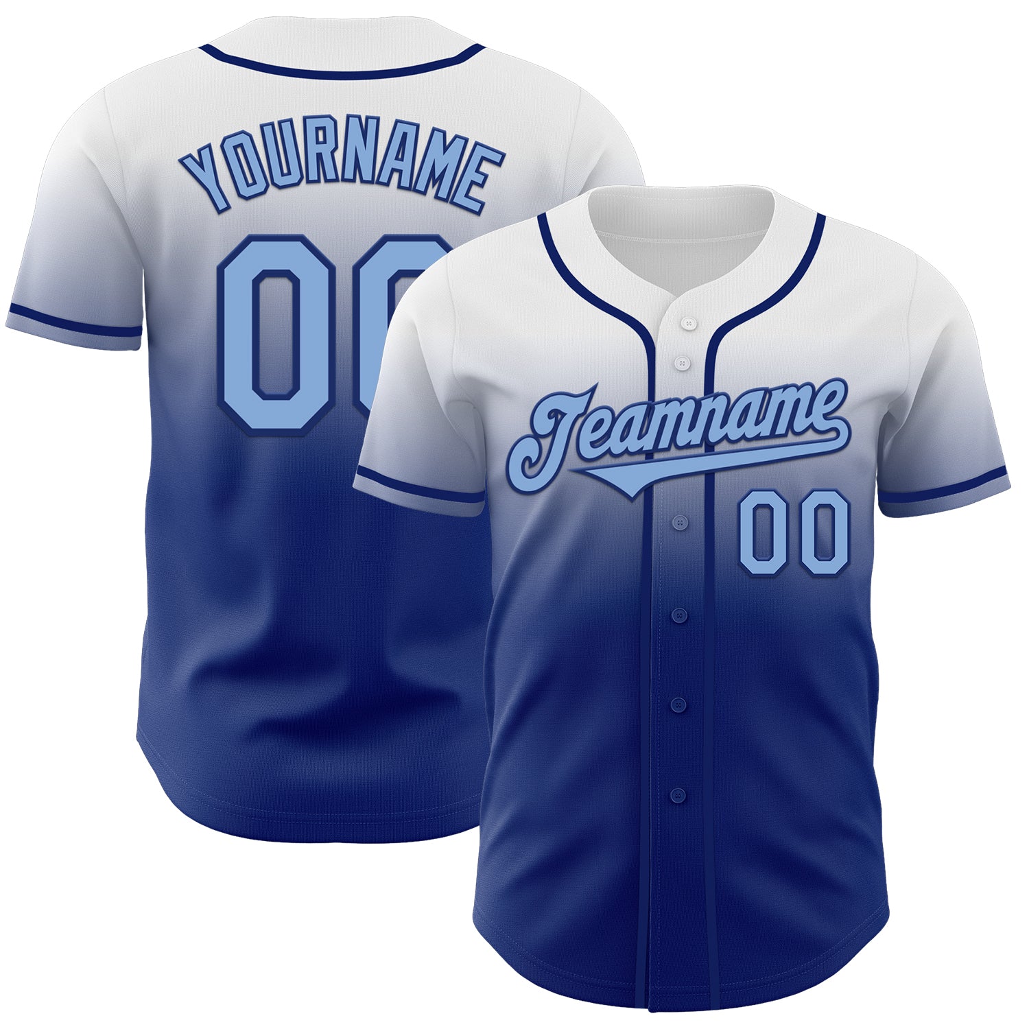 Custom White Light Blue-Royal Authentic Fade Fashion Baseball Jersey