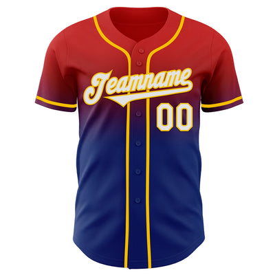 Custom Red White Royal-Yellow Authentic Fade Fashion Baseball Jersey