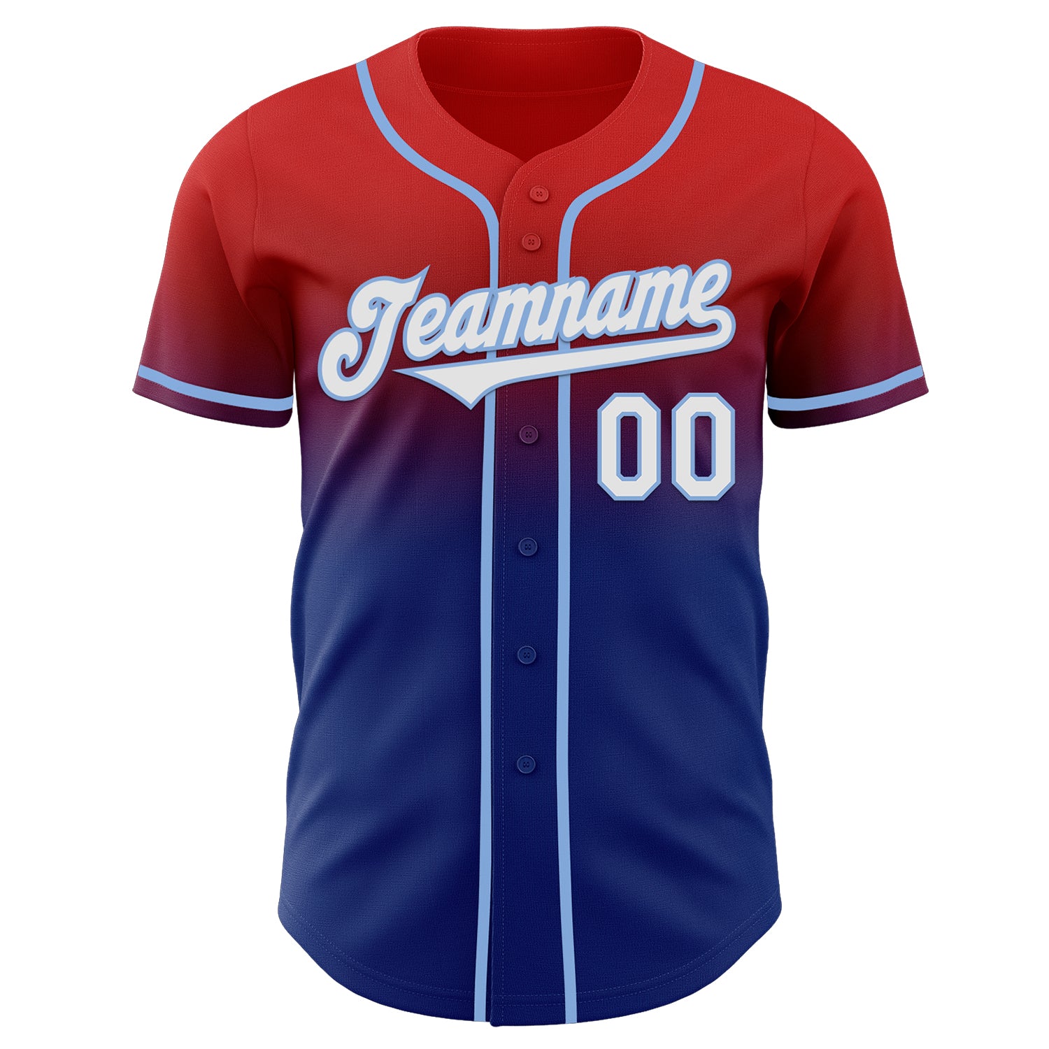 Custom Red White Royal-Light Blue Authentic Fade Fashion Baseball Jersey