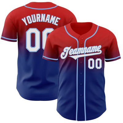 Custom Red White Royal-Light Blue Authentic Fade Fashion Baseball Jersey