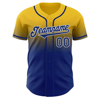 Custom Yellow Royal-White Authentic Fade Fashion Baseball Jersey