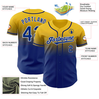Custom Yellow Royal-White Authentic Fade Fashion Baseball Jersey