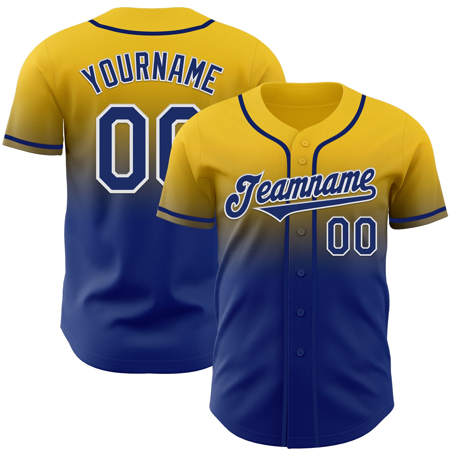 Custom Yellow Royal-White Authentic Fade Fashion Baseball Jersey