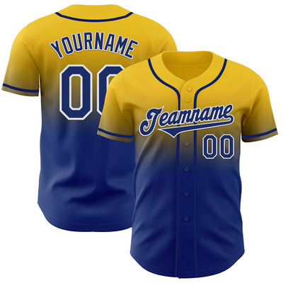 Custom Yellow Royal-White Authentic Fade Fashion Baseball Jersey