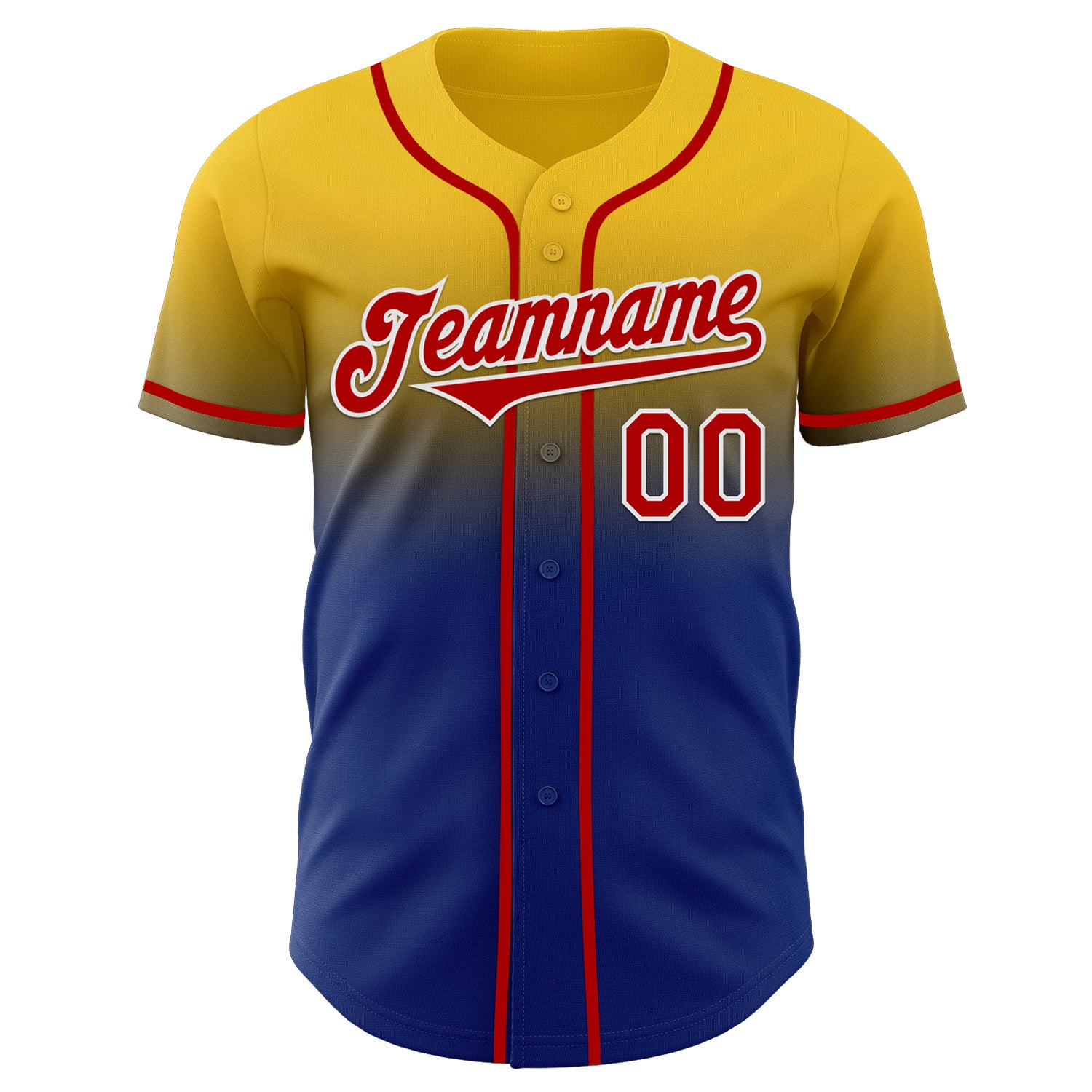 Custom Yellow Red Royal-White Authentic Fade Fashion Baseball Jersey