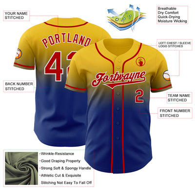 Custom Yellow Red Royal-White Authentic Fade Fashion Baseball Jersey