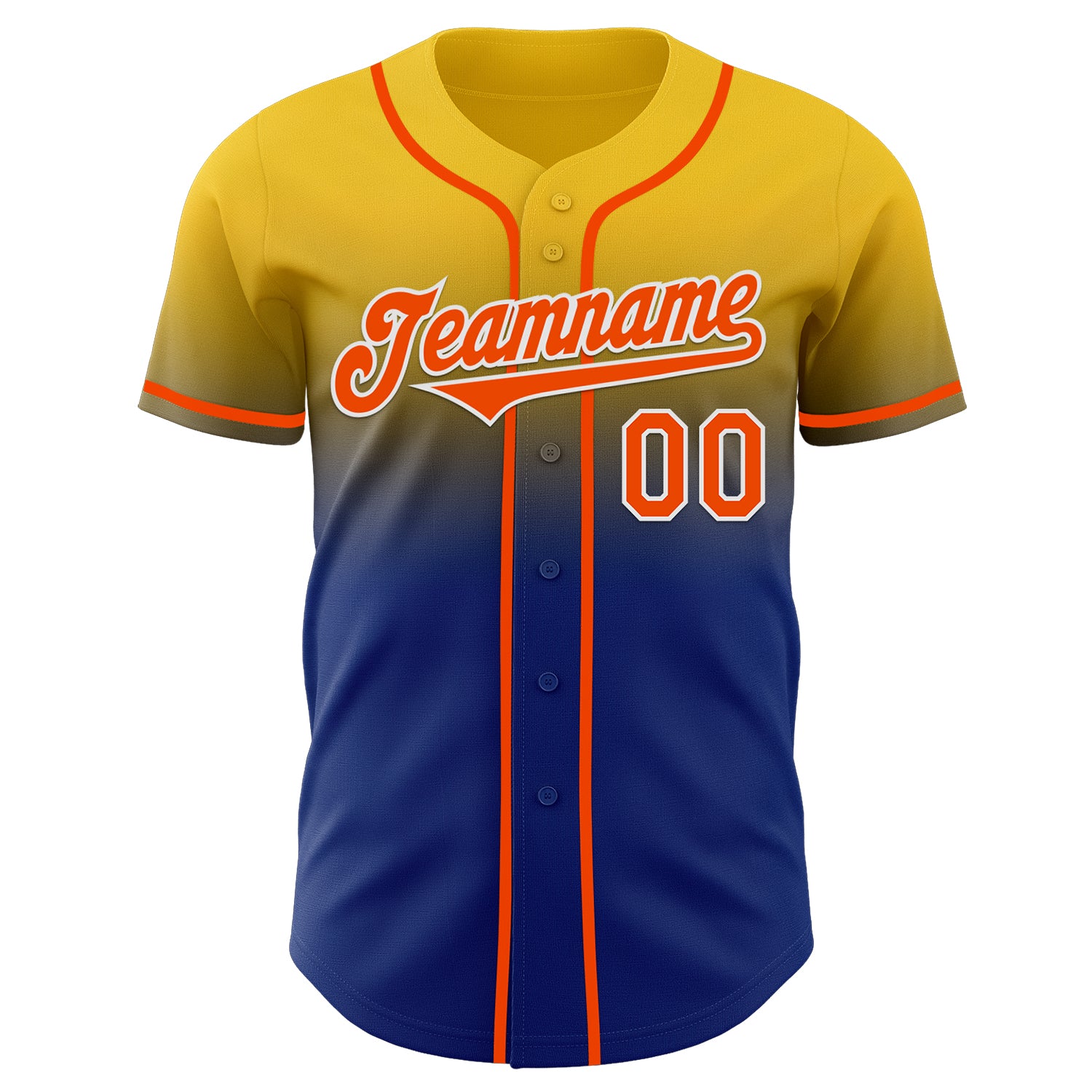Custom Yellow Orange Royal-White Authentic Fade Fashion Baseball Jersey