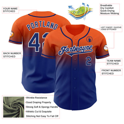 Custom Orange Royal-White Authentic Fade Fashion Baseball Jersey