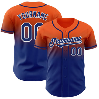 Custom Orange Royal-White Authentic Fade Fashion Baseball Jersey
