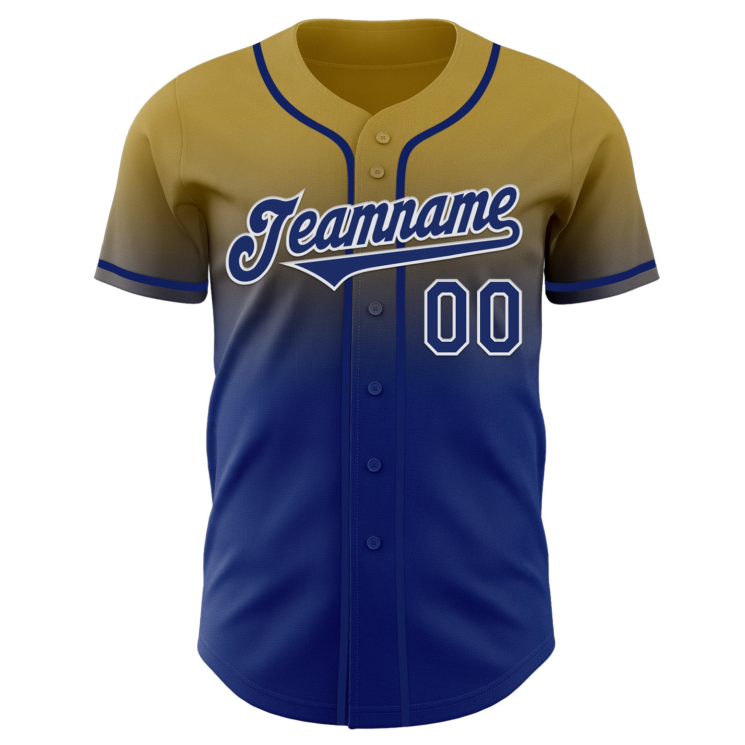 Custom Old Gold Royal-White Authentic Fade Fashion Baseball Jersey
