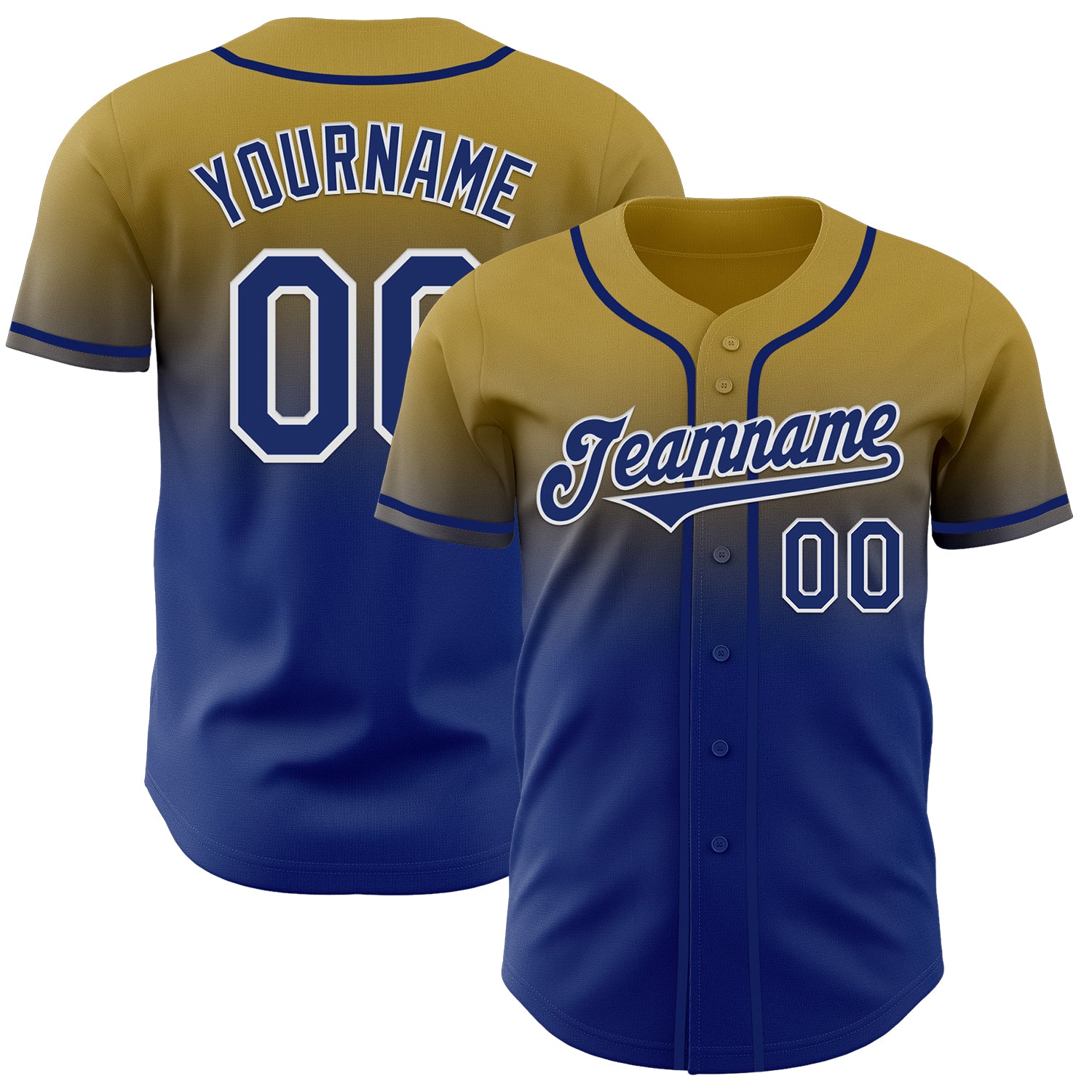 Custom Old Gold Royal-White Authentic Fade Fashion Baseball Jersey