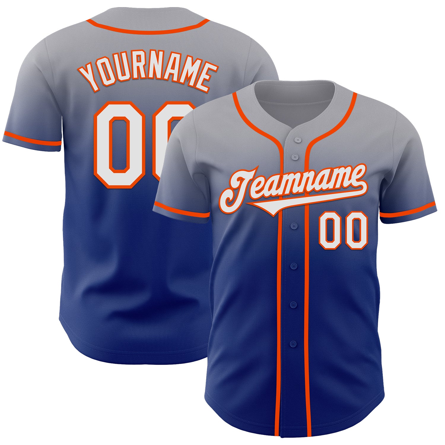 Custom Gray White Royal-Orange Authentic Fade Fashion Baseball Jersey