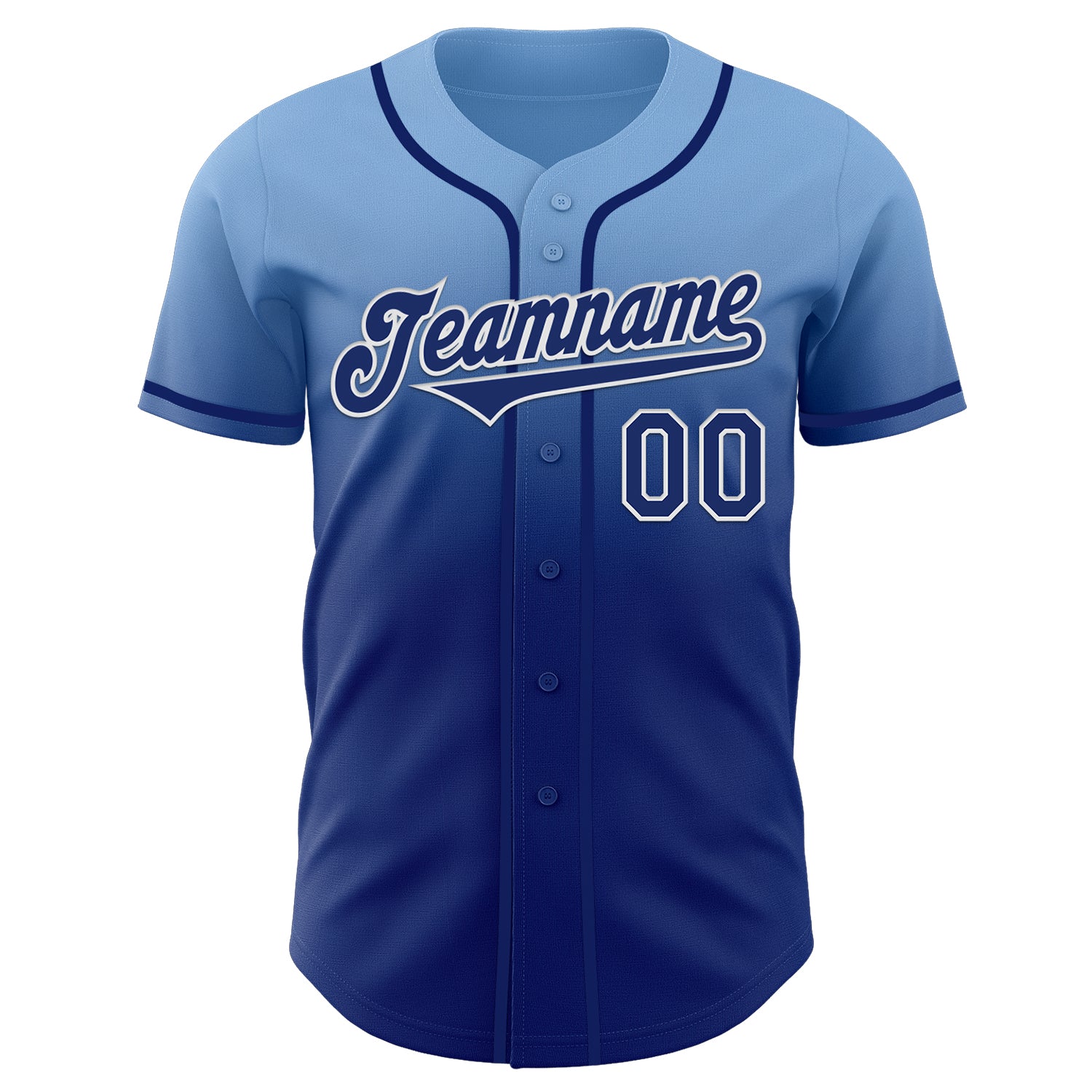 Custom Light Blue Royal-White Authentic Fade Fashion Baseball Jersey
