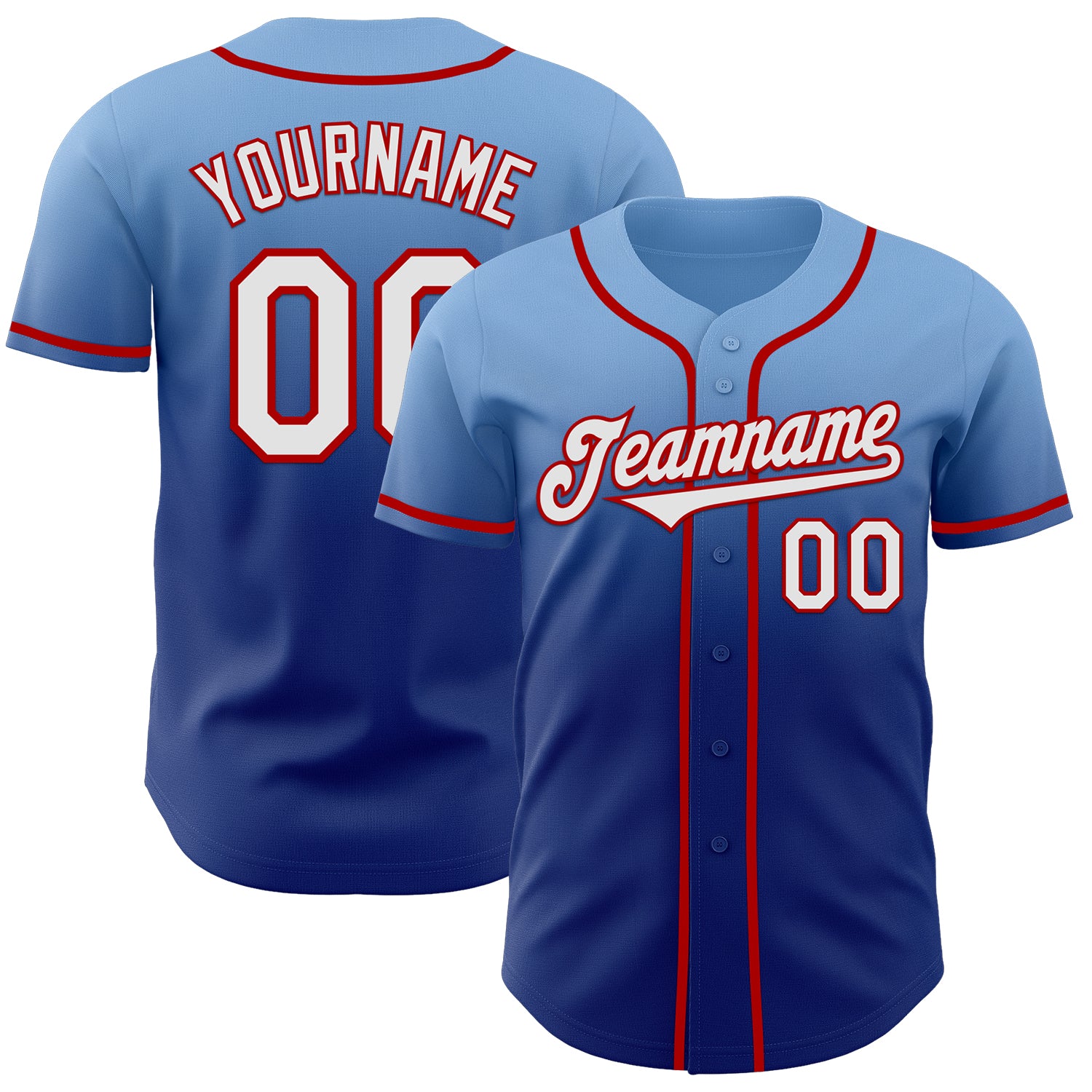 Custom Light Blue White Royal-Red Authentic Fade Fashion Baseball Jersey