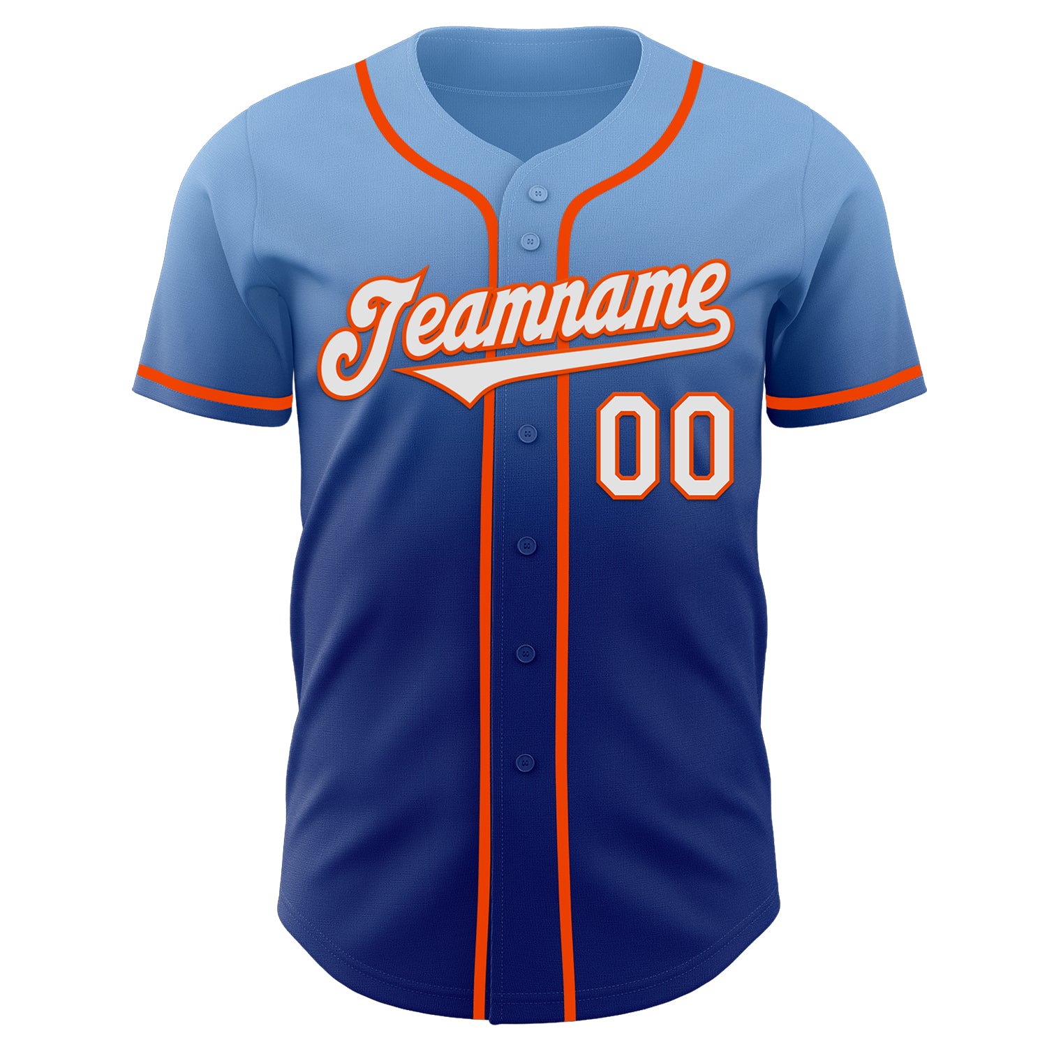 Custom Light Blue White Royal-Orange Authentic Fade Fashion Baseball Jersey