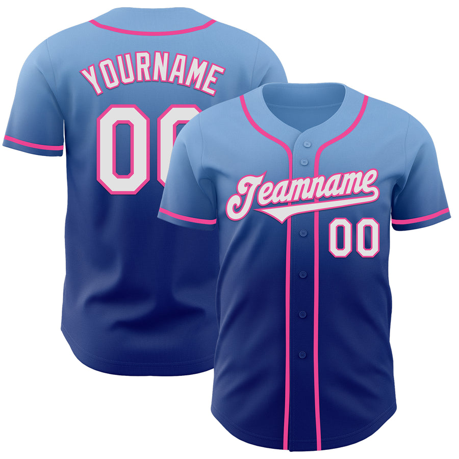 Custom Light Blue White Royal-Pink Authentic Fade Fashion Baseball Jersey