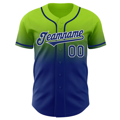 Custom Neon Green Royal-White Authentic Fade Fashion Baseball Jersey