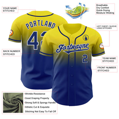 Custom Light Yellow Royal-White Authentic Fade Fashion Baseball Jersey